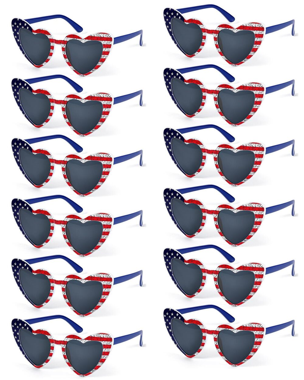 8551 12 Pack 4th of July Sunglasses American Flag Sunglasses Heart Shaped